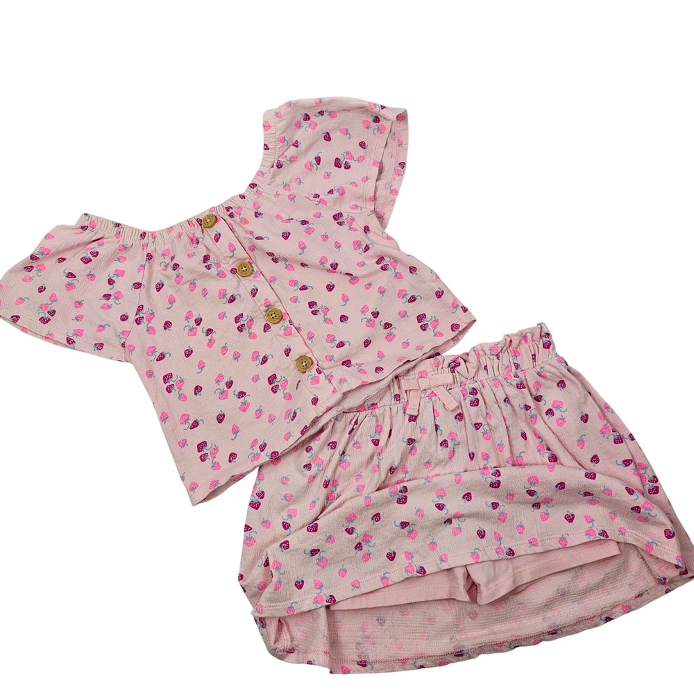 Rachel Zoe‎ Girls Size S 5/6 Pink Strawberry Print Top Skort Set Outfit EUC